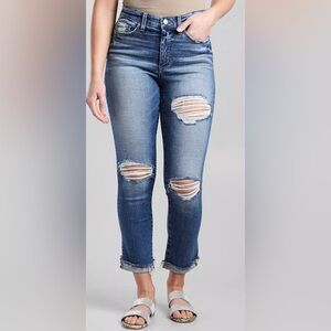 BKE Cropped Distressed Blue High-Rise Skinny Jeans